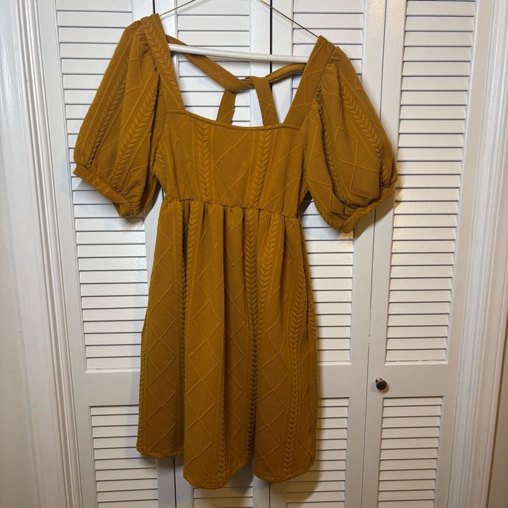 Listicle Golden Mini Dress with Puff Sleeves